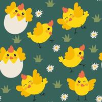 Seamless pattern with adorable yellow chicks, symbolizing spring and Easter. This cute design is perfect for holiday decor, greeting cards, textiles, and wrapping paper. vector