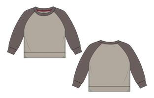 Two tone color long sleeve raglan sweatshirt template front and back isolated on white background vector