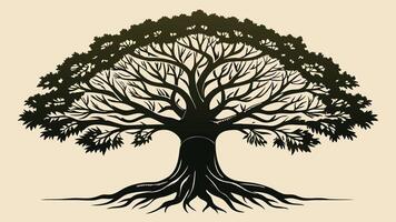 A tree with green leaves and a brown trunk on a white bg vector