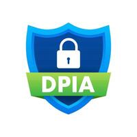Dpia protecting data with shield and lock symbol vector