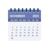 November 2025 calendar page showing days, weeks and months vector