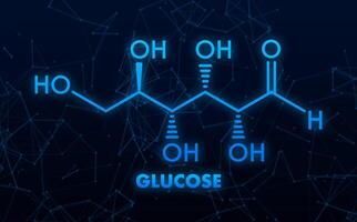 Glucose Molecular Structure with Glowing Blue Lines on Dark Background vector