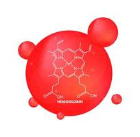 Hemoglobin molecule structure with red blood cells flowing vector
