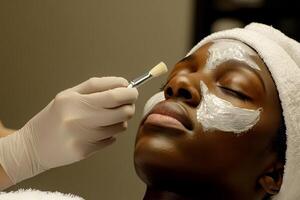 A woman receiving a facial treatment at a spa, enhancing relaxation and skincare,,. photo