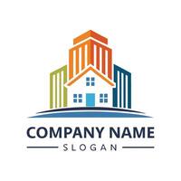 a house logo with a building on top on a white background vector