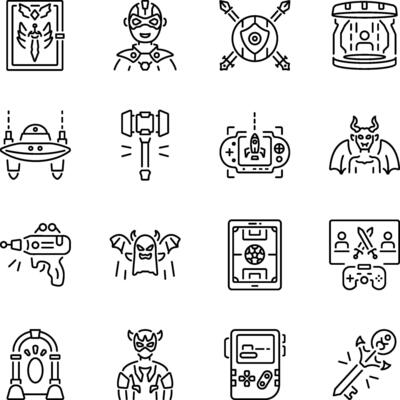 Collection of Linear Style Arcade Game Icons