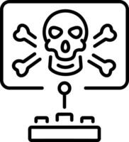 A scary skull and bones appear on screen depicting game over, line icon vector