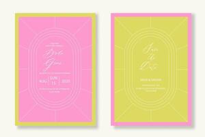 art deco and arabic vintage wedding invitation template set with gold color frame line style and double arch for party, greeting card. vector
