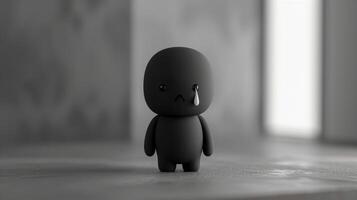 A black and white image of a small toy photo