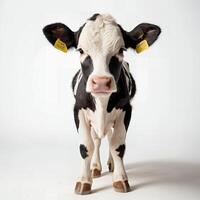 cute black white cow onisolated Background Looking at Camera. photo