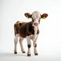 cute brown cow on White Background Looking at Camera. photo