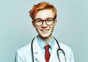 Young male doctor smiling confidently in a professional setting photo