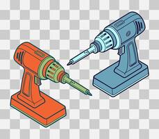 Drill tools 2 color on checkerboard background for decoration vector