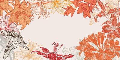 Hand drawn tiger lily flowers on a light warm background. Banner design template with summer flowers. These assets can be edited and resized on any type of projects even print. vector