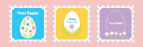 Set of Happy Easter cards in modern minimalistic style with geometric shapes, eggs. Abstract template for poster, branding, advertising, postcard, prints, banner. vector
