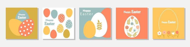 Set of Happy Easter cards in modern minimalistic style with geometric shapes, eggs. Abstract template for poster, branding, advertising. easter greeting cards set with colorful eggs and flowers vector