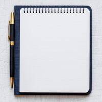 Strategy method optimization concept. Blank notebook with a pen ready for notes or ideas. photo
