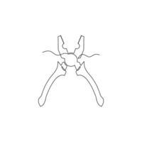 one line art pliers illustration. line art, one continuous line, simple, hand drawn and sketch style. for icons, symbols, signs or logos vector