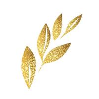 Hand drawn gold colored foliage, branch with glitter. Golden botanical element. vector