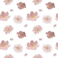 Delicate background with pink meadow flowers. Gentle botanical seamless pattern. vector