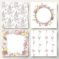 Floral frame. Botanical templates. Greeting card and seamless pattern with golden leaves and gentle meadow flowers. vector