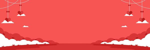 Red Valentine's Day template banner background with copy space for text. Red romantic banner template with cloud and hanging heart vector