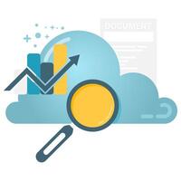 cloud computing concept with magnifier, cloud storage analytics vector