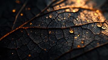 A close up of a leaf with water droplets photo