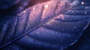 A close up of a leaf with water droplets photo