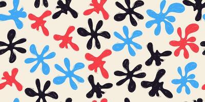 Seamless Pattern with Colorful Doodle Grunge Organic and Fluid Shapes. Retro wallpaper. Pencil naive cartoon drawings with hand drawn texture, modern background with freehand design vector
