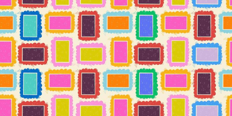 Seamless Pattern with Colorful Doodle Grunge Geometric Rectangles. Retro wallpaper. Pencil romantic drawings with hand drawn texture, vintage background