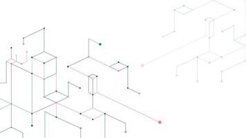 A modern, minimalistic illustration featuring interconnected geometric lines, boxes, and nodes in soft pink and blue tones. Ideal for technology, data, or digital networking themes. vector