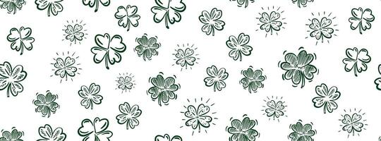 Clover pattern on white, Patricks Day, hand drawn illustrations. vector