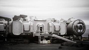 Futuristic Research Base on Alien Planet at Dawn With Supply Crates video