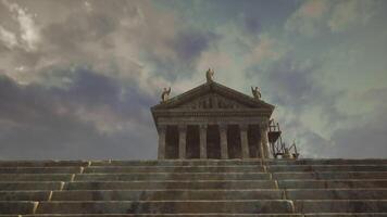 Historic temple with majestic columns under a cloudy sky at dusk video