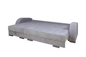 Gray unfolded sofa with velor fabric pillows isolated on a white background. photo