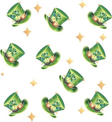 Seamless pattern with Cute Leprechaun Hat. With sparkling light. Irish celebration. Comes with green shamrock. Isolated on Background. St. Patrick's Day.