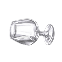 Lying glass with cognac in pencil. Isolated illustration in realistic style on the theme of drinks for restaurant menu design, interior decoration of drinking establishments. png