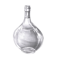 Open bottle of cognac in pencil. Isolated illustration in realistic style of alcoholic drink for restaurant menu design, interior decoration of drinking establishments. png