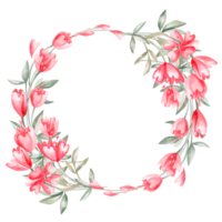 Round frame of flowers in fantasy style. Isolated watercolor illustration for design of cards, posters, printing on clothes. png