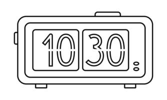 Hand drawn cute outline illustration of flip clock. Flat time countdown alarm device line art doodle style. Education or study sticker, icon. Time management. Deadline timer. Isolated. vector