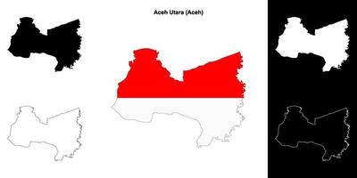 Aceh Utara blank outline map set vector