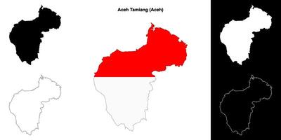 Aceh Tamiang blank outline map set vector
