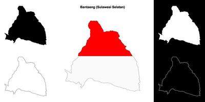 Bantaeng blank outline map set vector