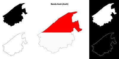 Banda Aceh blank outline map set vector