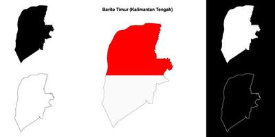 Barito Timur blank outline map set vector