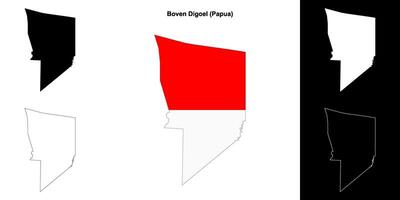 Boven Digoel blank outline map set vector