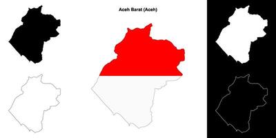 Aceh Barat blank outline map set vector