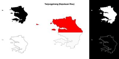 Tanjungpinang blank outline map set vector