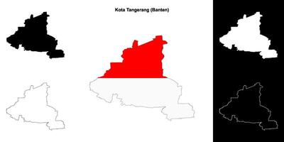 Kota Tangerang blank outline map set vector